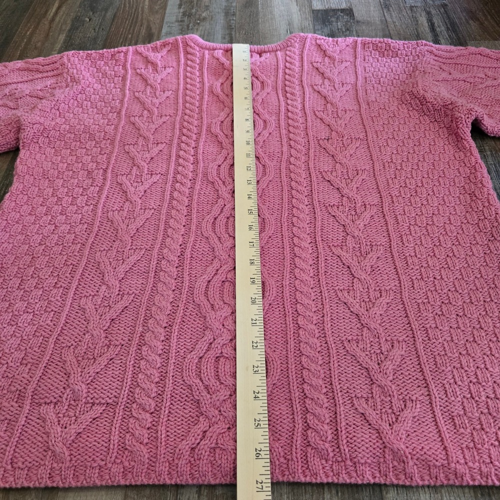 Aran Crafts Sweater Womens XL Pink 100% Merino Wool Cable Knit Made in Ireland - Picture 8 of 13